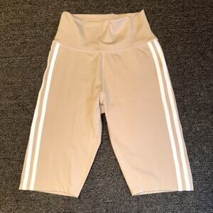 Adidas Bike Shorts Women’s Small Taupe Stretch 3-Stripes Gym Wear Athletic